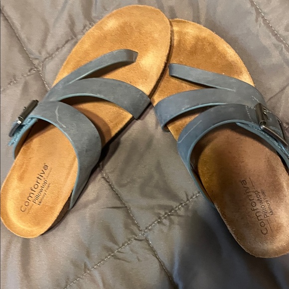 Comfortiva Slate Blue Slide Sandals - Picture 2 of 3